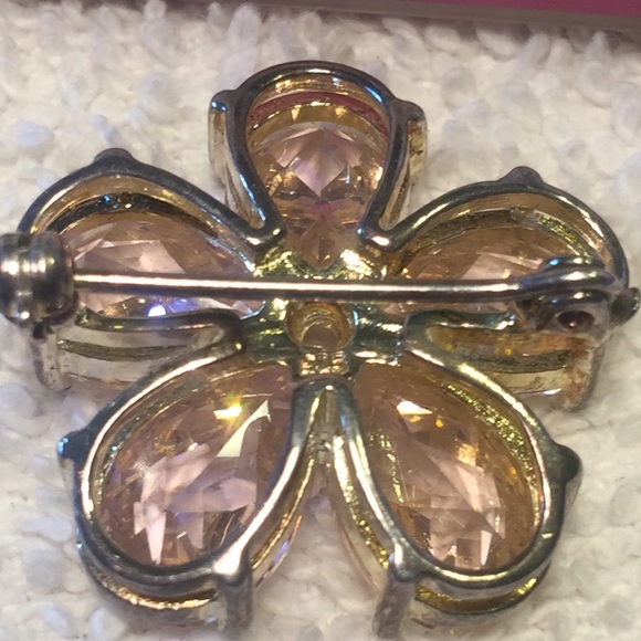 925 silver pink CZ crystal flower brooch - Picture 3 of 4